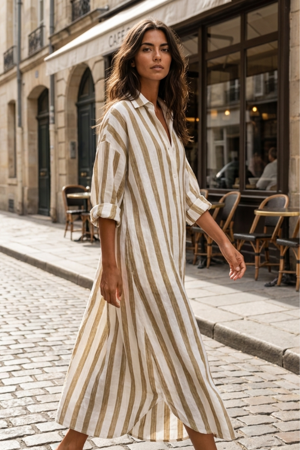 Women's Striped Shirt Dress | Maxi