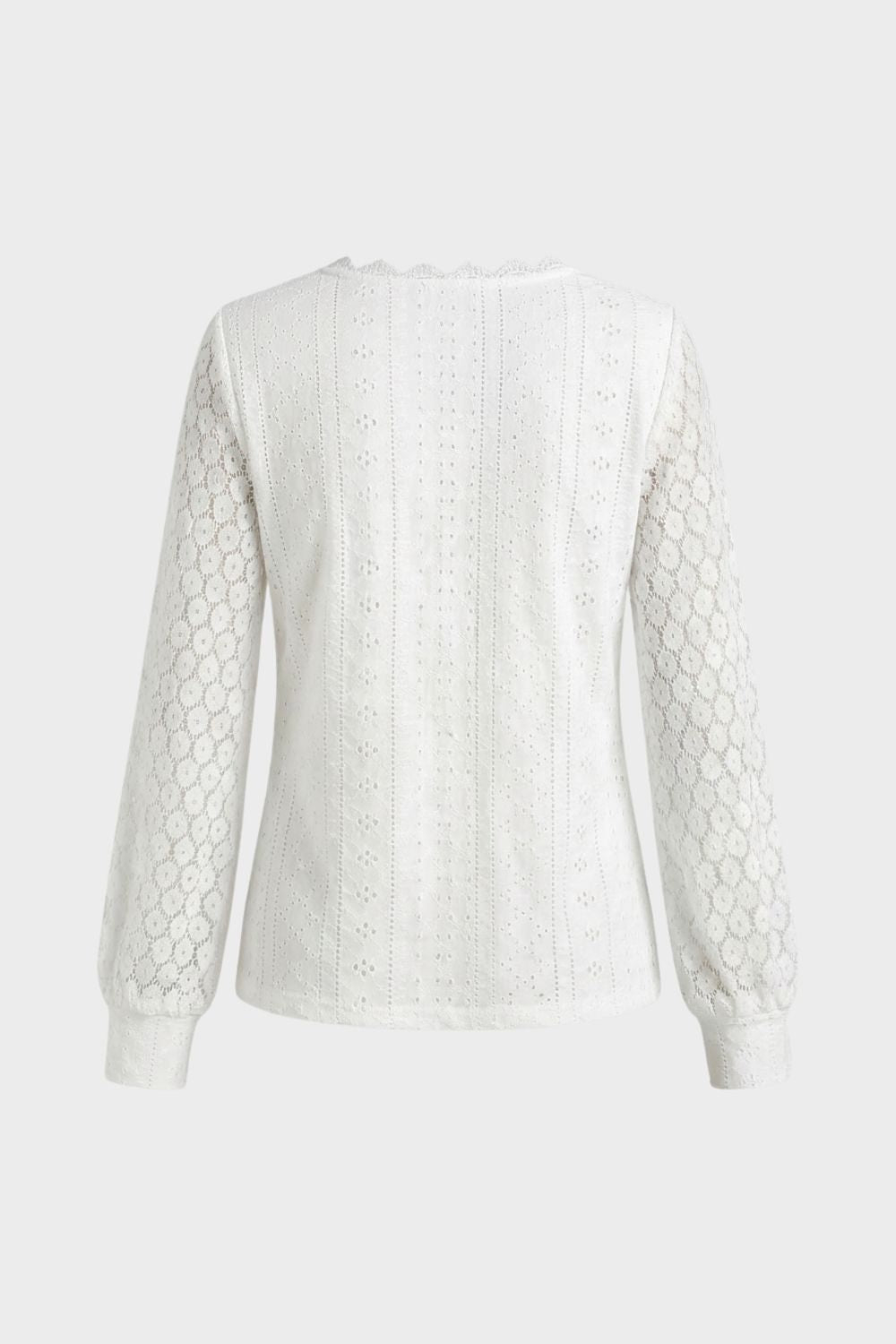Women's V-Neck Long Sleeve Blouse with Lace Pattern
