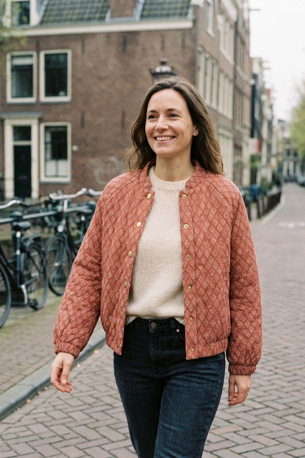 Women's Quilted Jacket with Stand-Up Collar and Press Studs