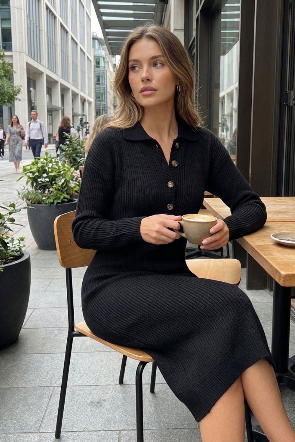 Women's Long Sleeve Collared Midi Dress | Button Front