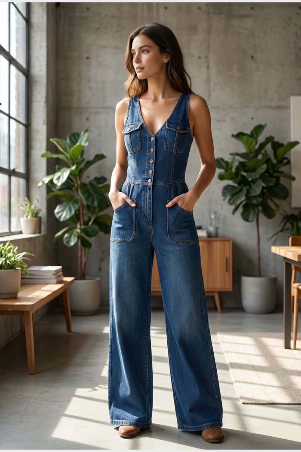 Women's Casual Jumpsuit With Wide-leg Pants