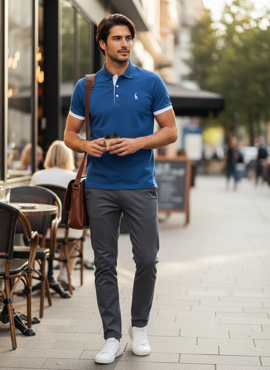 Men's Contrast Collar Short Sleeve Polo Shirt