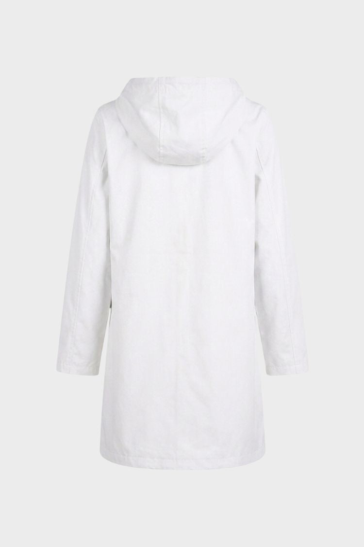 Women's hooded raincoat with drawstring hood and flap pockets – 3