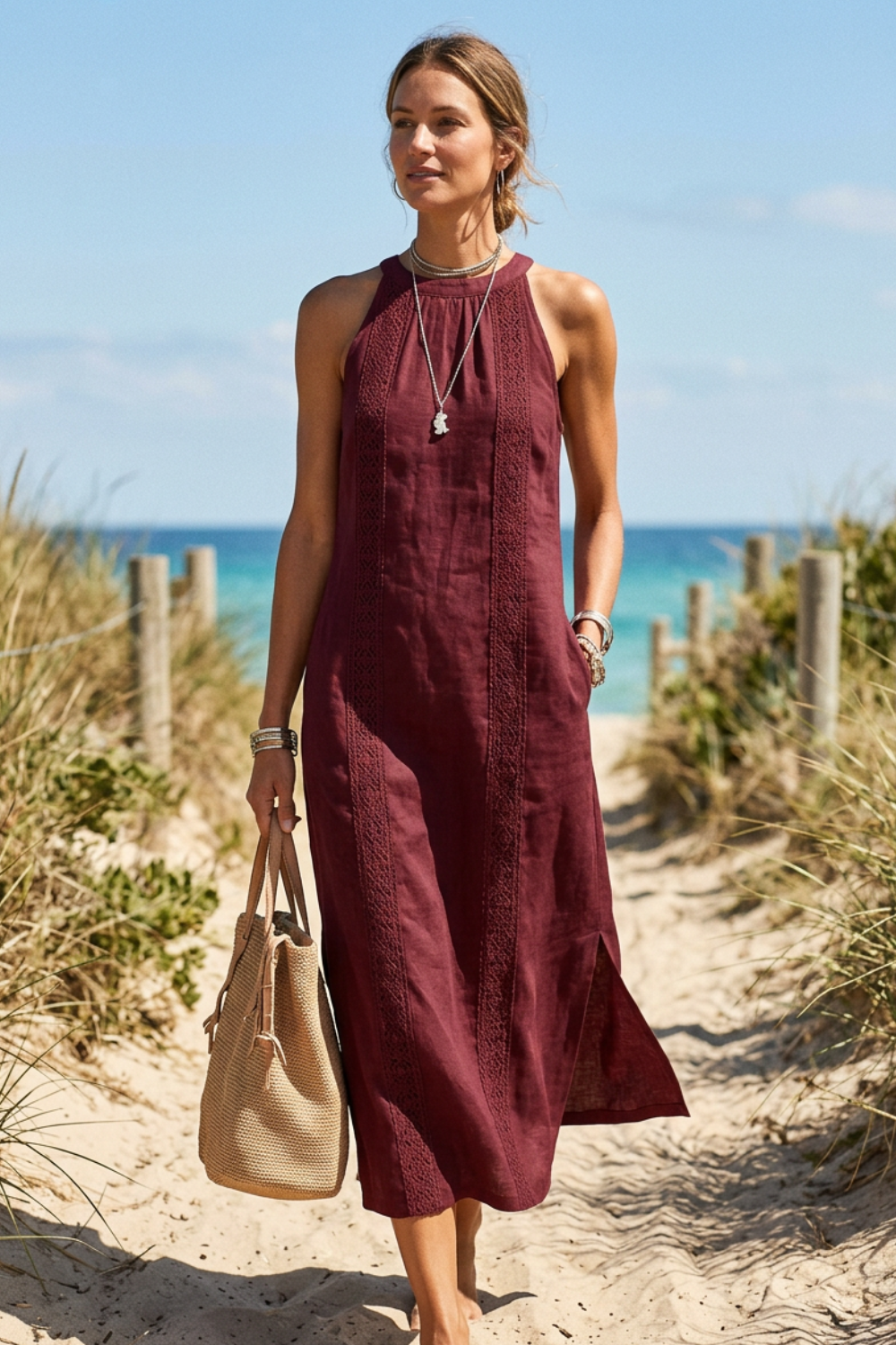 Women's Sleeveless High Neck Dress | Maxi