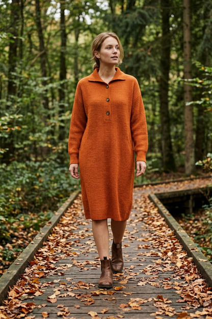 Women's Long Sleeve Collared Midi Dress | Button Front