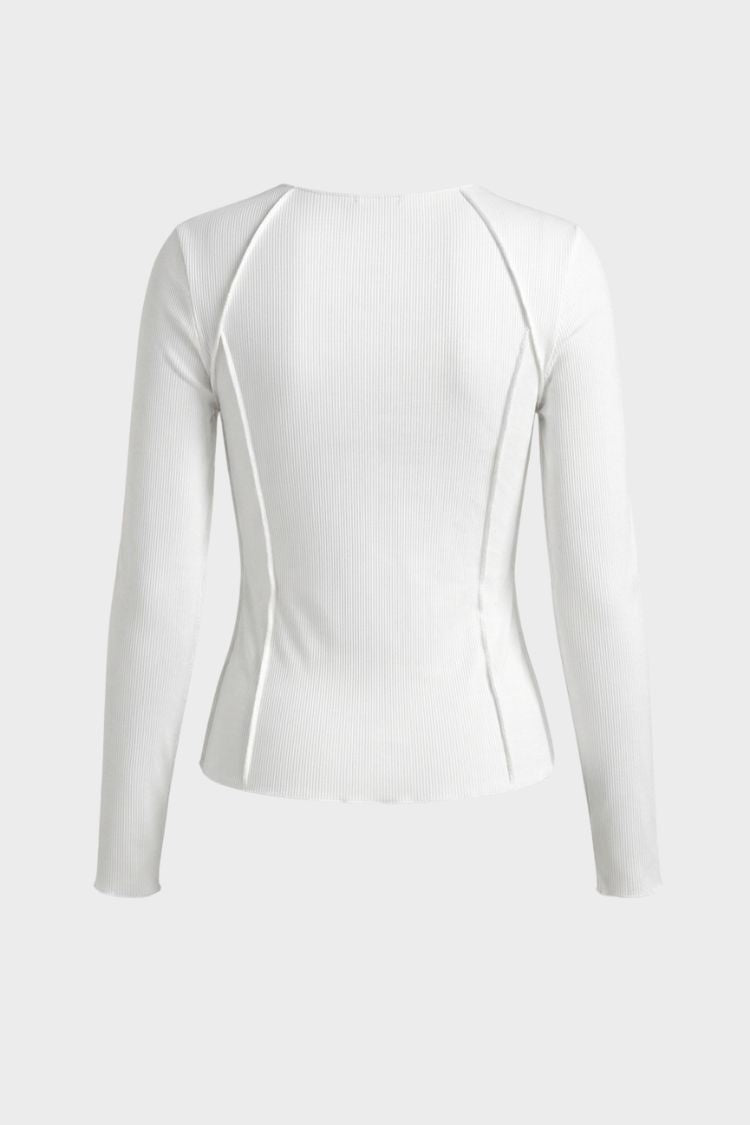 Women's Long Sleeve Round Neck Ribbed Top