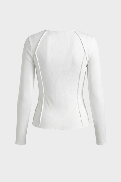 Women's Long Sleeve Round Neck Ribbed Top