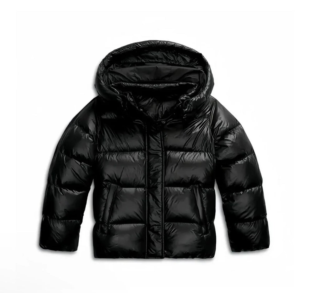 Women's cropped puffer jacket with detachable hood and ribbed cuffs – 7