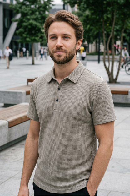 Men's Short Sleeve Polo Shirt with Buttons