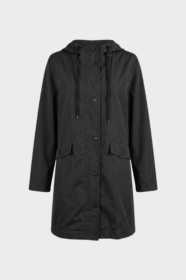 Women's hooded raincoat with drawstring hood and flap pockets – 11