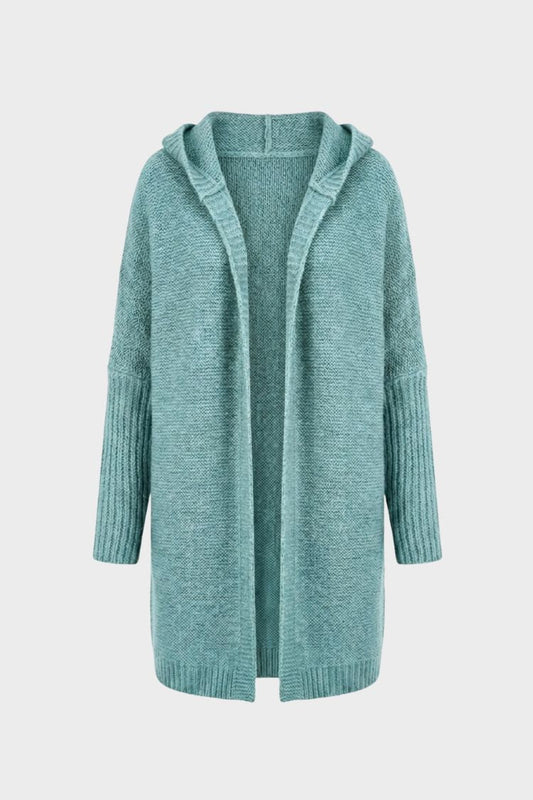 Women's oversized hooded cardigan with ribbed cuffs and longline silhouette