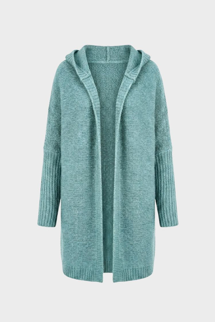 Women's oversized hooded cardigan with ribbed cuffs and longline silhouette