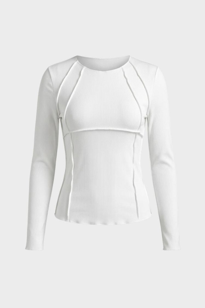 Women's Long Sleeve Round Neck Ribbed Top