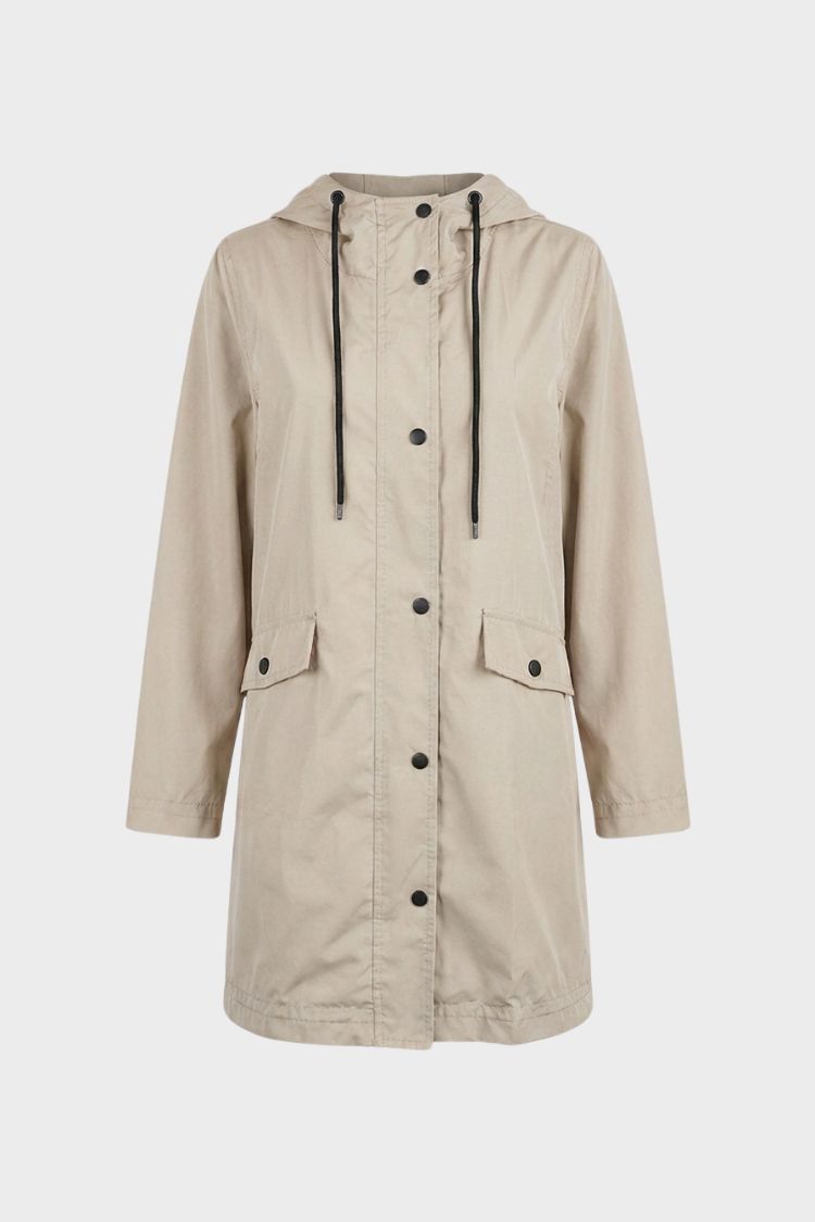 Women's hooded raincoat with drawstring hood and flap pockets – 8