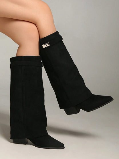 Women's Fold-Over Boots | Buckle Cuff Block Heel