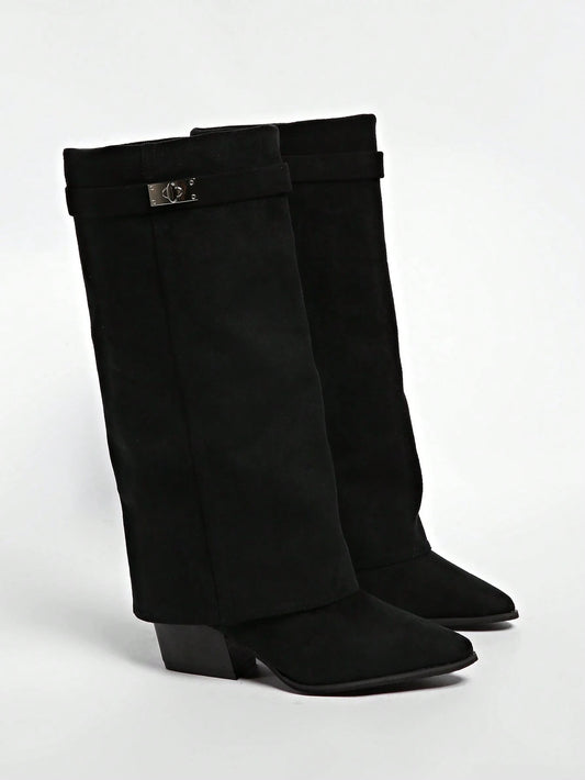 Women's Fold-Over Boots | Buckle Cuff Block Heel