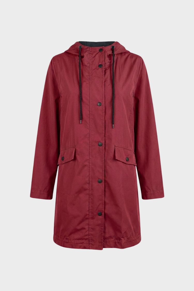 Women's hooded raincoat with drawstring hood and flap pockets – 7