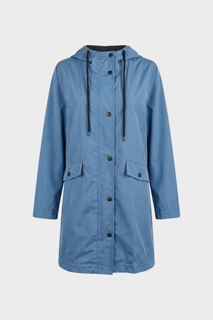 Women's hooded raincoat with drawstring hood and flap pockets – 6