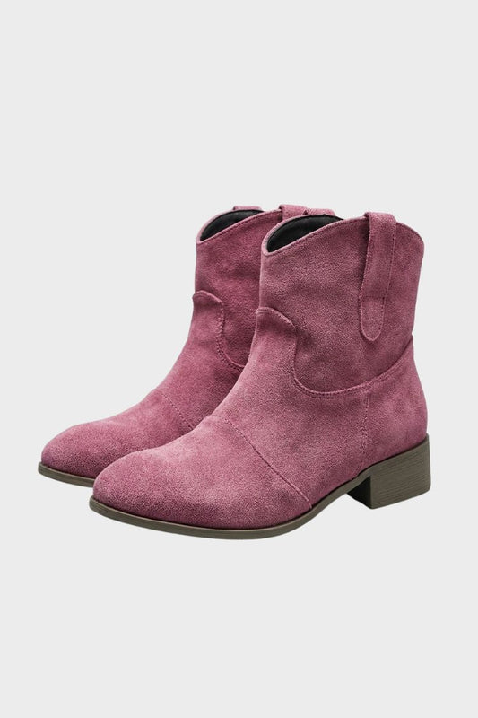 Women's western ankle boots with block heel and pull tabs