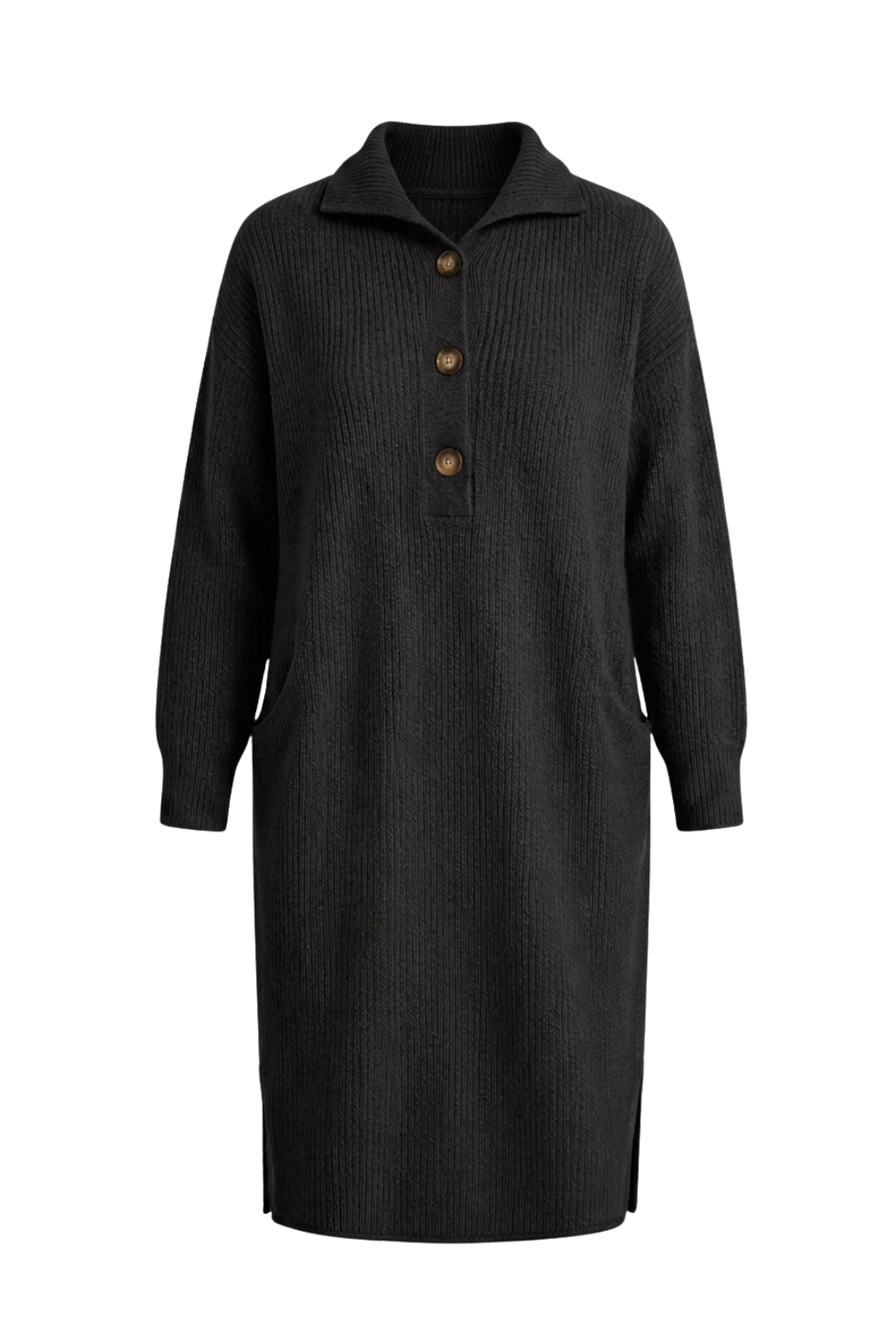 Women's Long Sleeve Collared Midi Dress | Button Front
