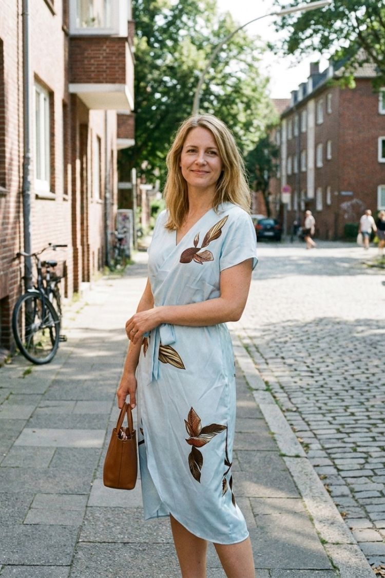 Women's Wrap Midi Dress | Leaf Print