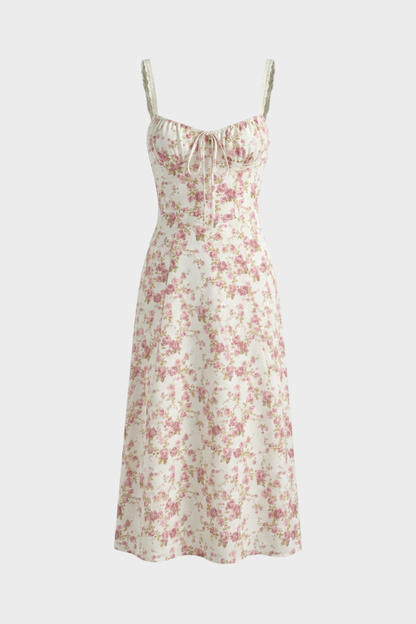 Floral Midi Summer Dress for Women with Straps