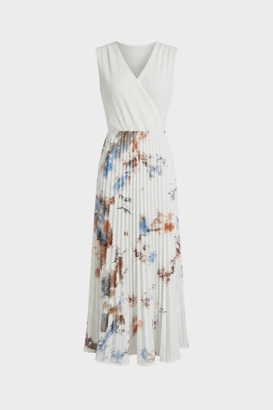 Women's V-Neck Midi Dress with Pleats