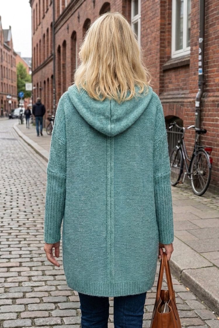Women's oversized hooded cardigan with ribbed cuffs and longline silhouette – 4