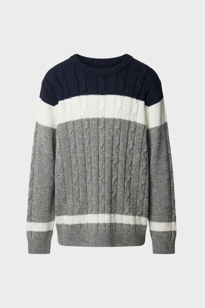 Men's Cable Sweater | Color-Block Crew
