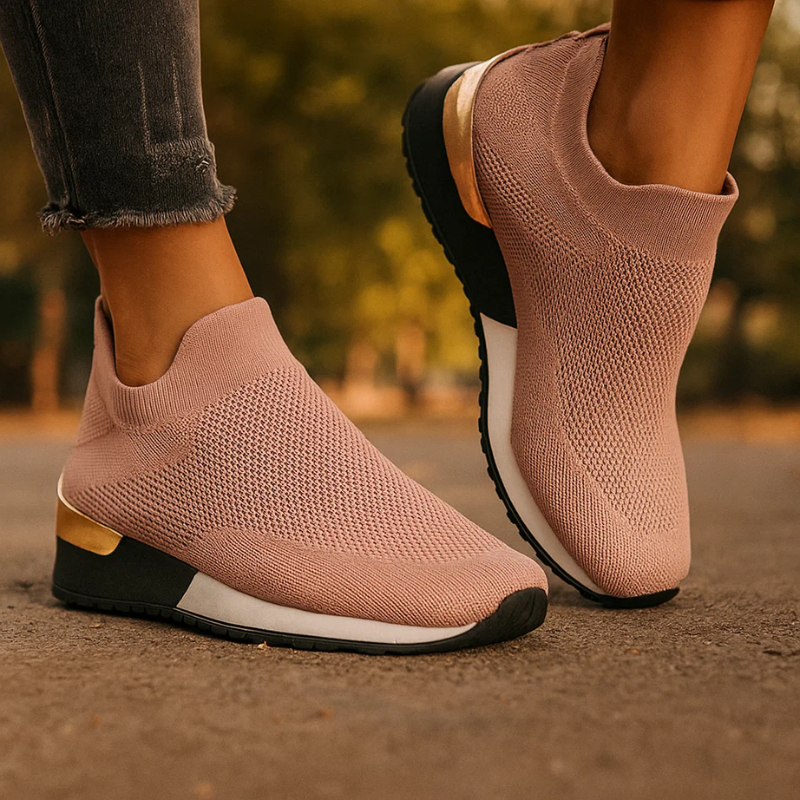 Women's slip-on sneakers with sock-style ankle upper and metallic heel accent – 4