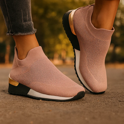 Women's slip-on sneakers with sock-style ankle upper and metallic heel accent – 4