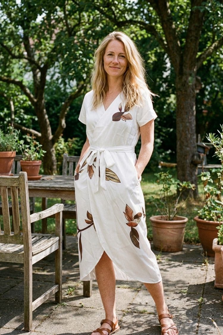 Women's Wrap Midi Dress | Leaf Print