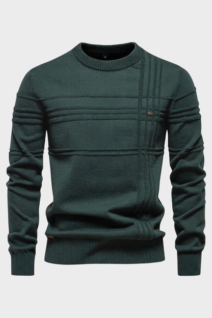 Men's Striped Crew Sweater | Ribbed Hem