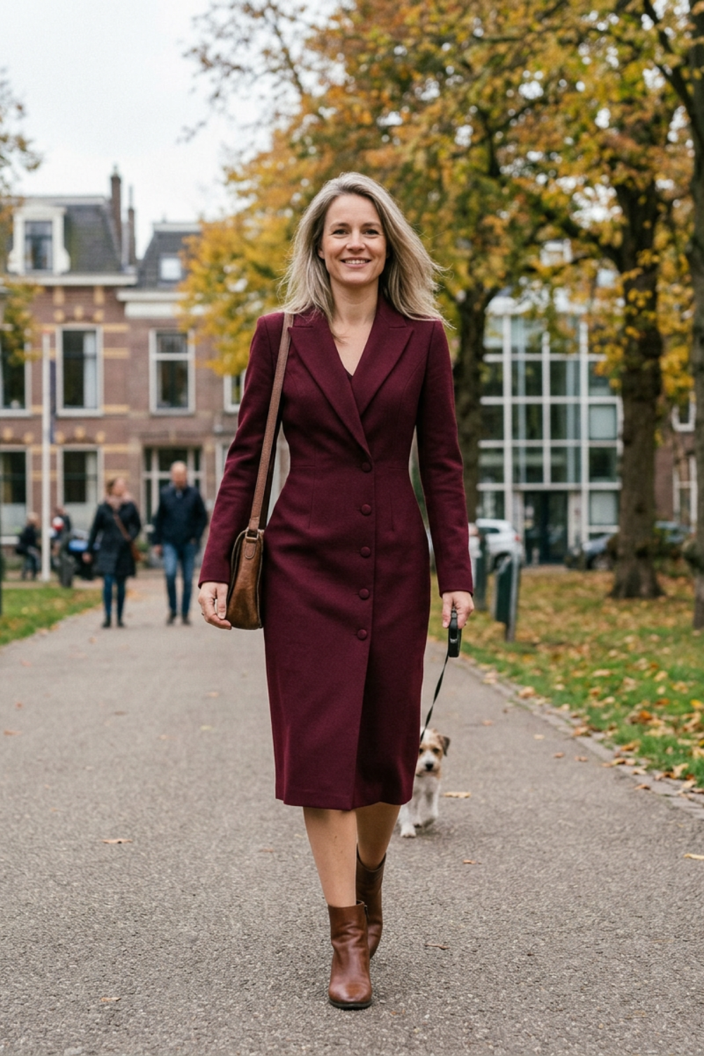 Women's Long Sleeve V Neck Midi Dress | Tailored Fit
