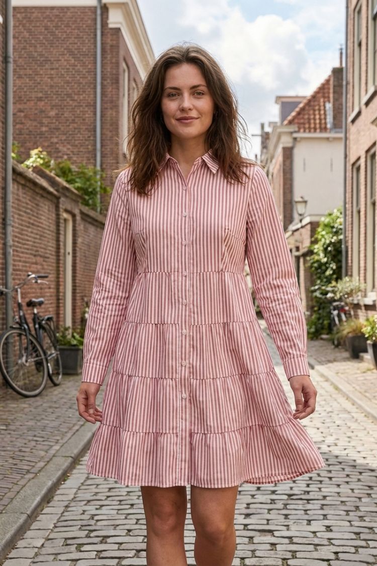 Women's Striped Shirt Dress with Button Placket