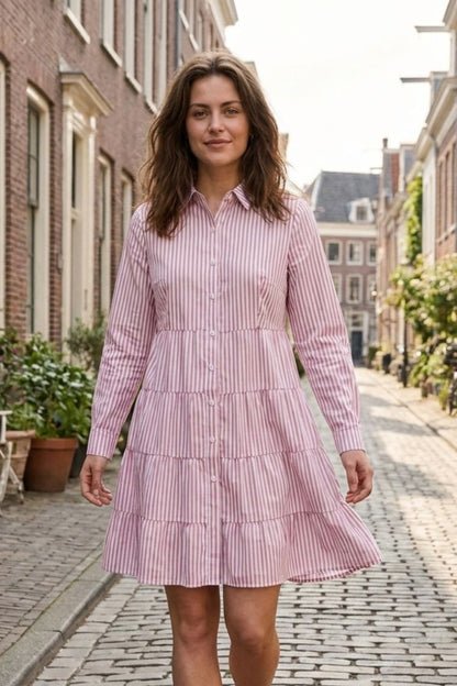 Women's Striped Shirt Dress with Button Placket
