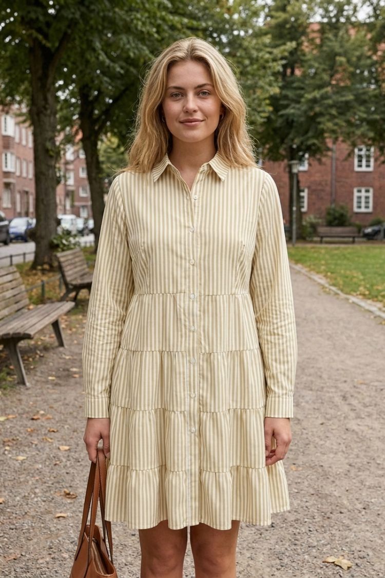 Women's Striped Shirt Dress with Button Placket