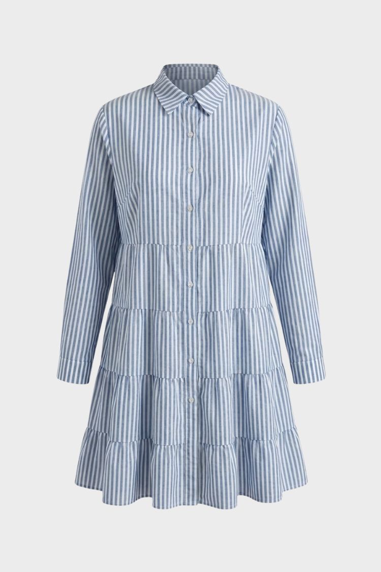Women's Striped Shirt Dress with Button Placket