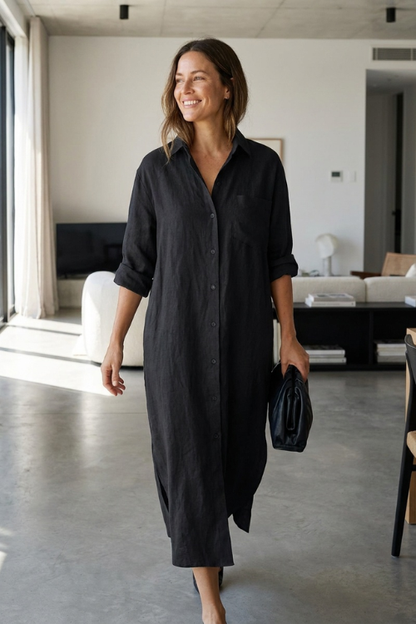 Women's Button Placket Long Shirt Dress