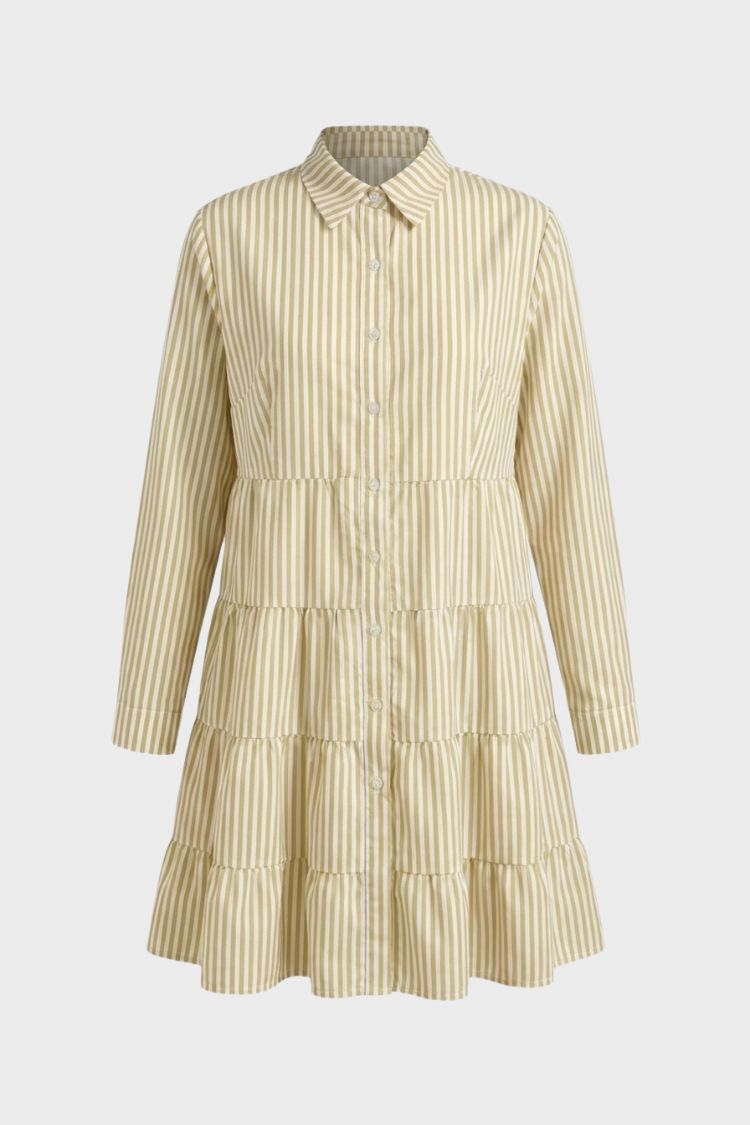 Women's Striped Shirt Dress with Button Placket