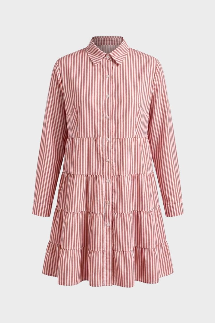 Women's Striped Shirt Dress with Button Placket