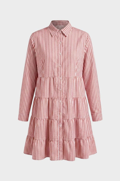 Women's Striped Shirt Dress with Button Placket