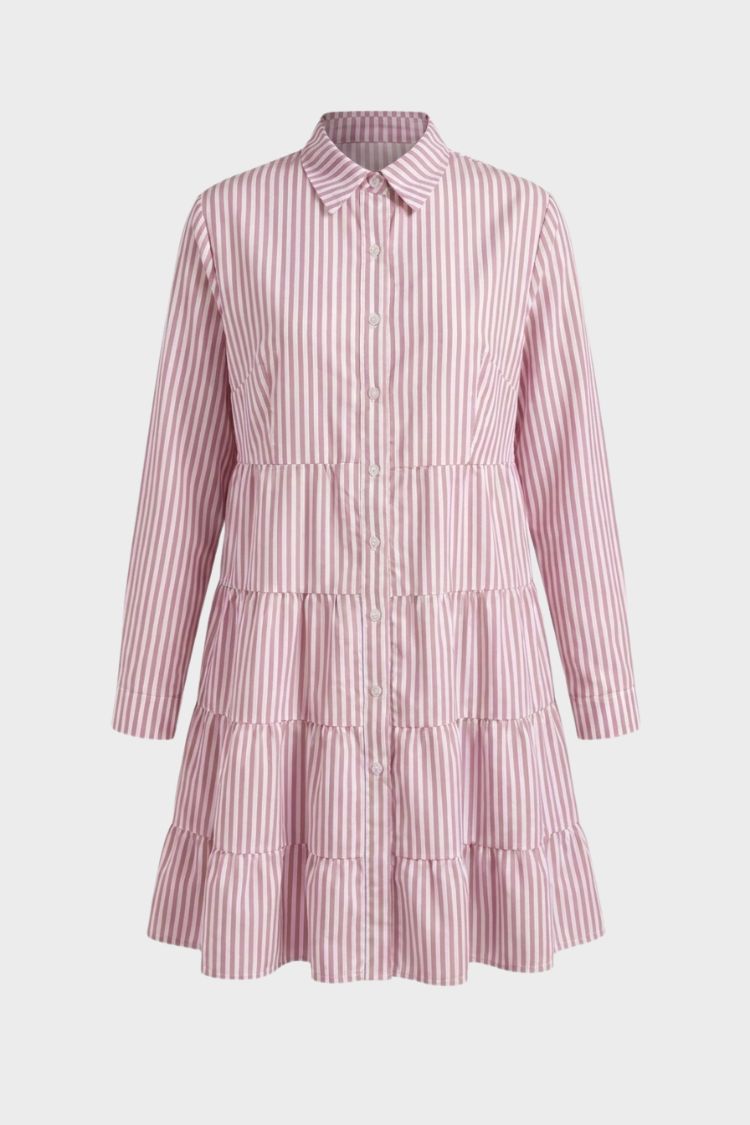 Women's Striped Shirt Dress with Button Placket
