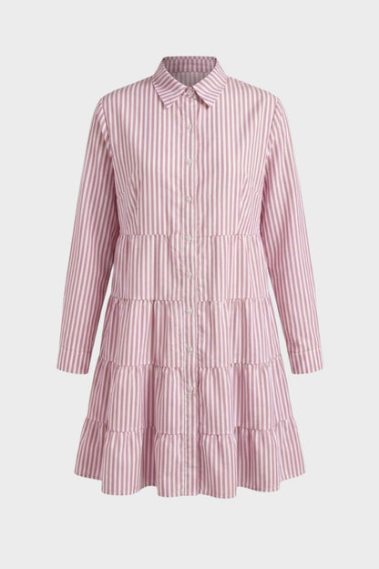 Women's Striped Shirt Dress with Button Placket