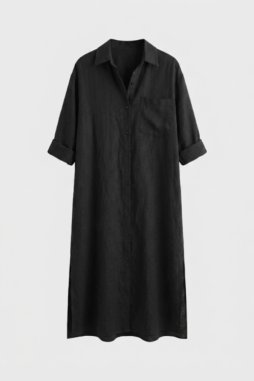 Women's Button Placket Long Shirt Dress