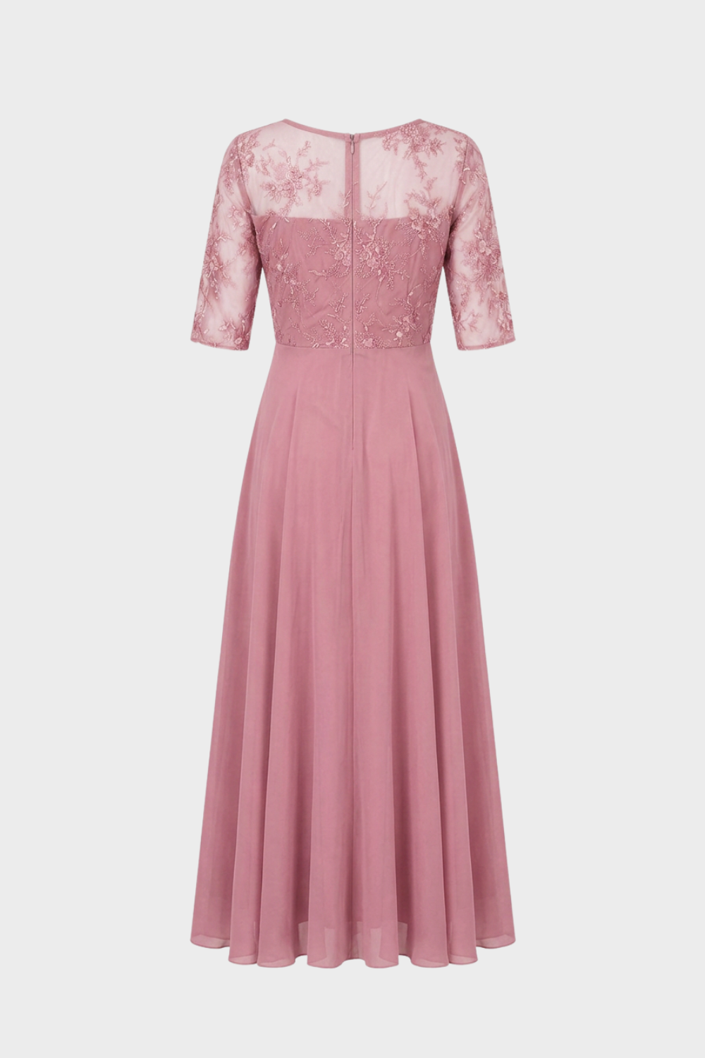 Champagne Women's Chiffon Maxi Dress with Lace Top and 3/4 Sleeves