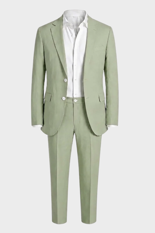 Men's Two-Piece Suit with Notched Lapel and Button Placket