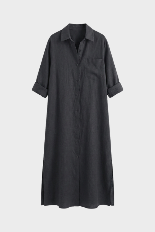 Women's Button Placket Long Shirt Dress