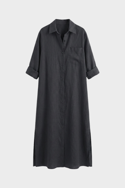 Women's Button Placket Long Shirt Dress