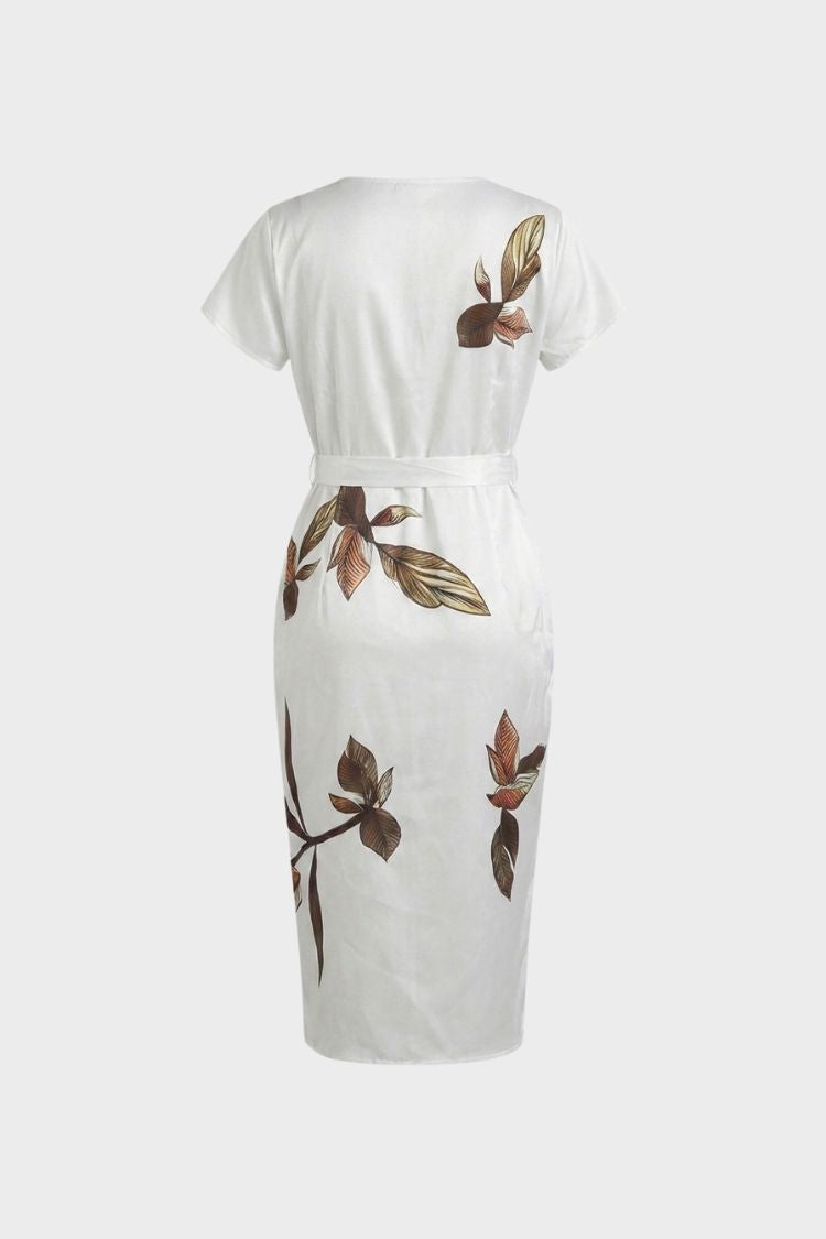 Women's Wrap Midi Dress | Leaf Print